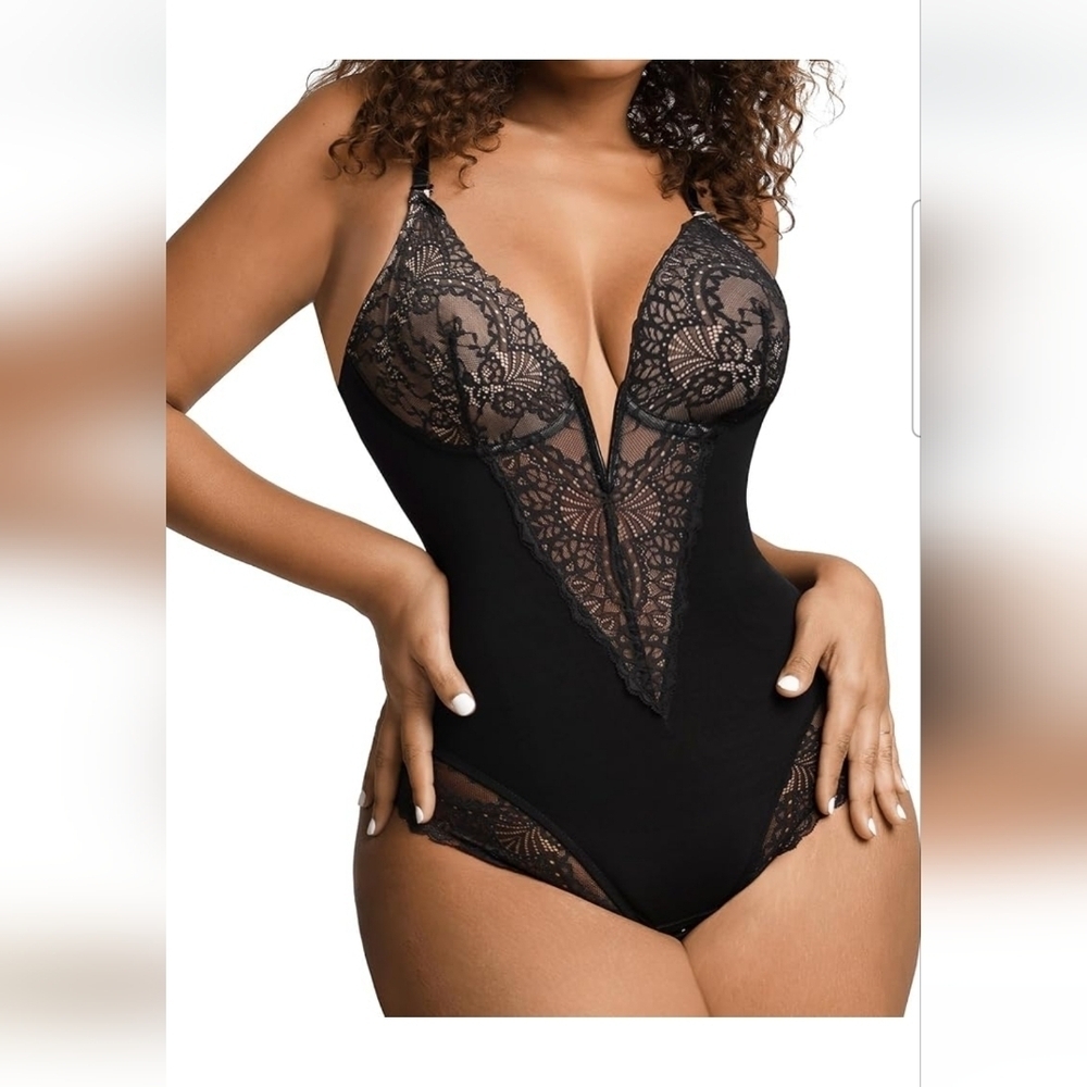 NWT Popilush V-Neck Lace Corset Shapewear Bodysuit With Tummy Control Size 3XL